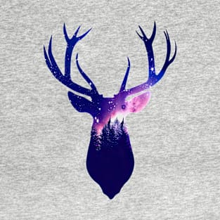 Night Sky Deer Silhouette - Minimalist Wilderness Scene T-Shirt